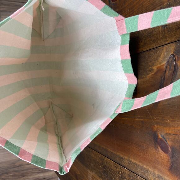 Sezane Bonjour Texas Tote Canvas Bag Striped Green Pink Shopper Tote - Picture 8 of 10
